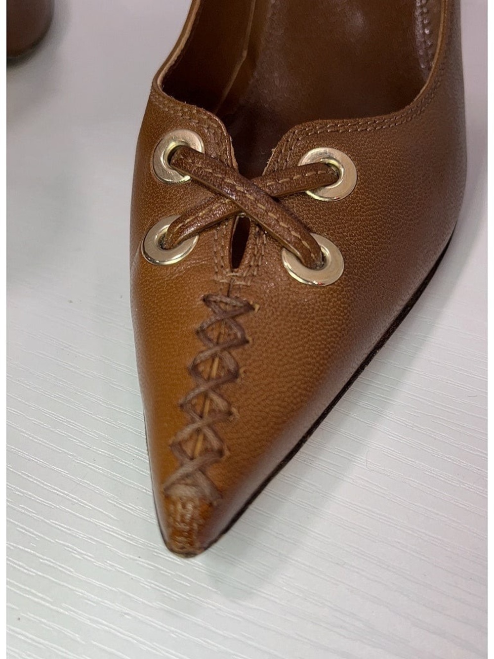 YSL Yves Saint Laurent (YSL) Rive Gauche brown leather tie-front pumps 37 EUC - Picture 14 of 16